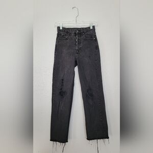 Wild Fable Highest Rise Straight Distressed Black Denim Jeans